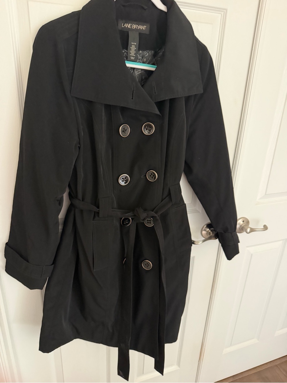 Lane Bryant Black Double-Breasted Trench Coat with Waist Tie